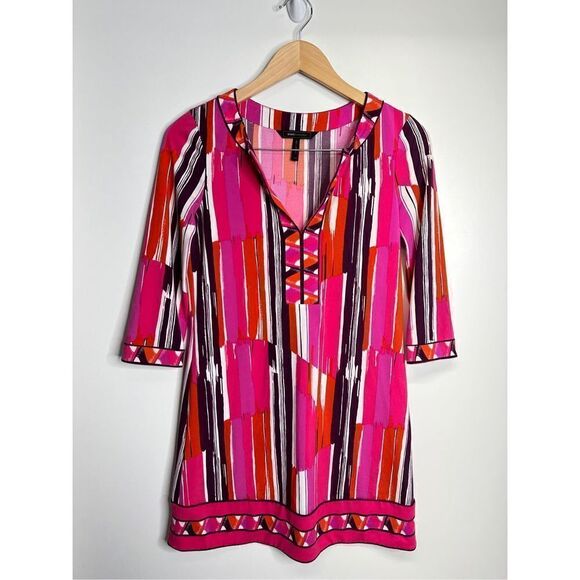 BcbgMaxAzria Dress Womens Size XXS Psychedelic Mod Shift 3/4‎ Sleeve Multicolor - Picture 1 of 6